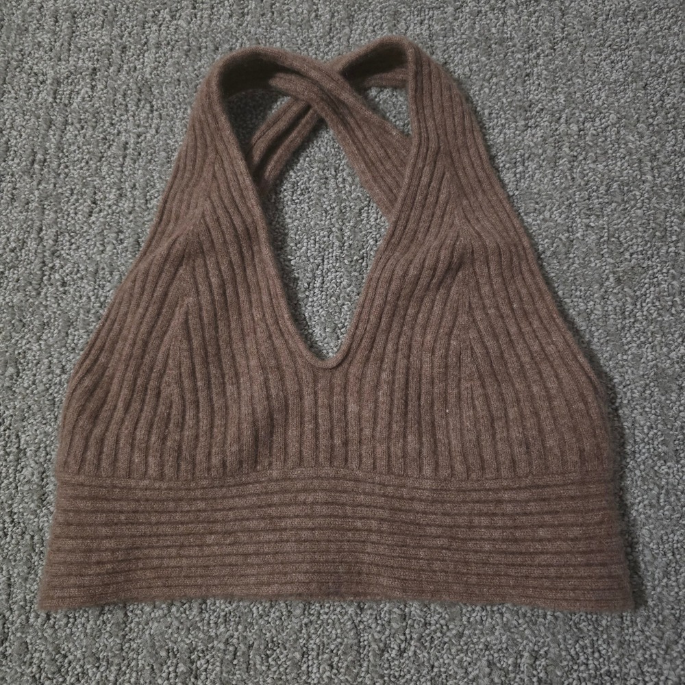 Loulou Studio Tromelin Womens S Brown Cashmere Halter Crop Top Bralette
